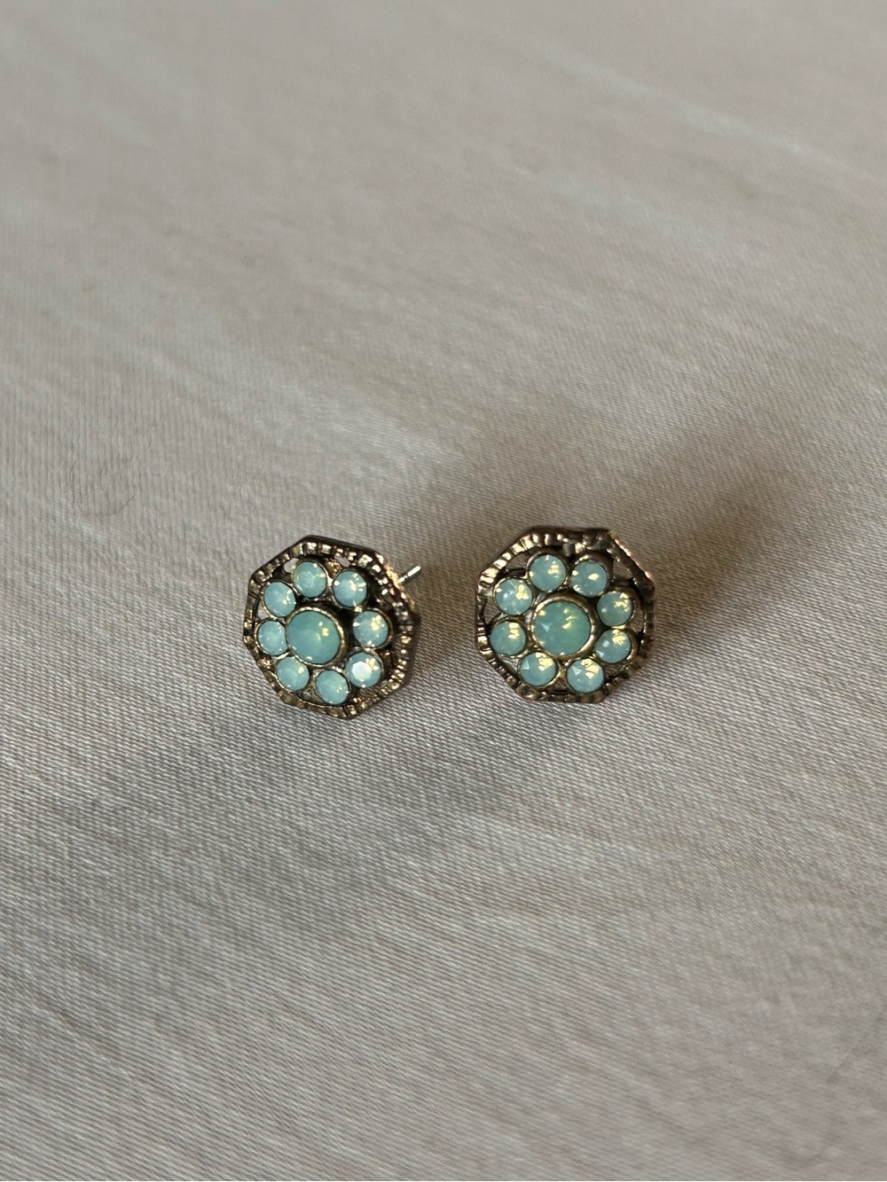 Aqua Opalescent Crystal Cluster Stud Earrings